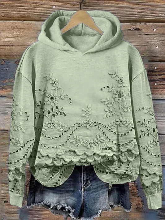 Casual Textured Floral Hoodie for Women