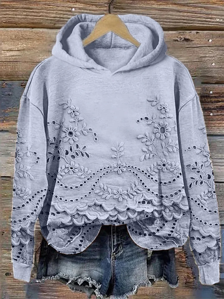 Casual Textured Floral Hoodie for Women